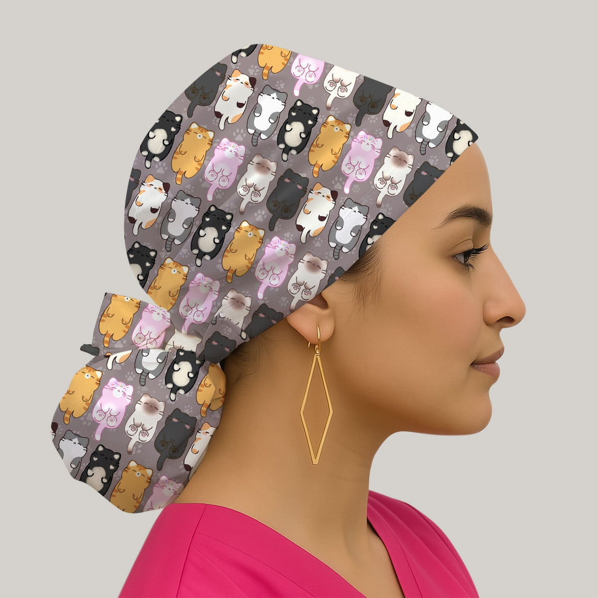Cartoon Cats All Over Scrub Cap