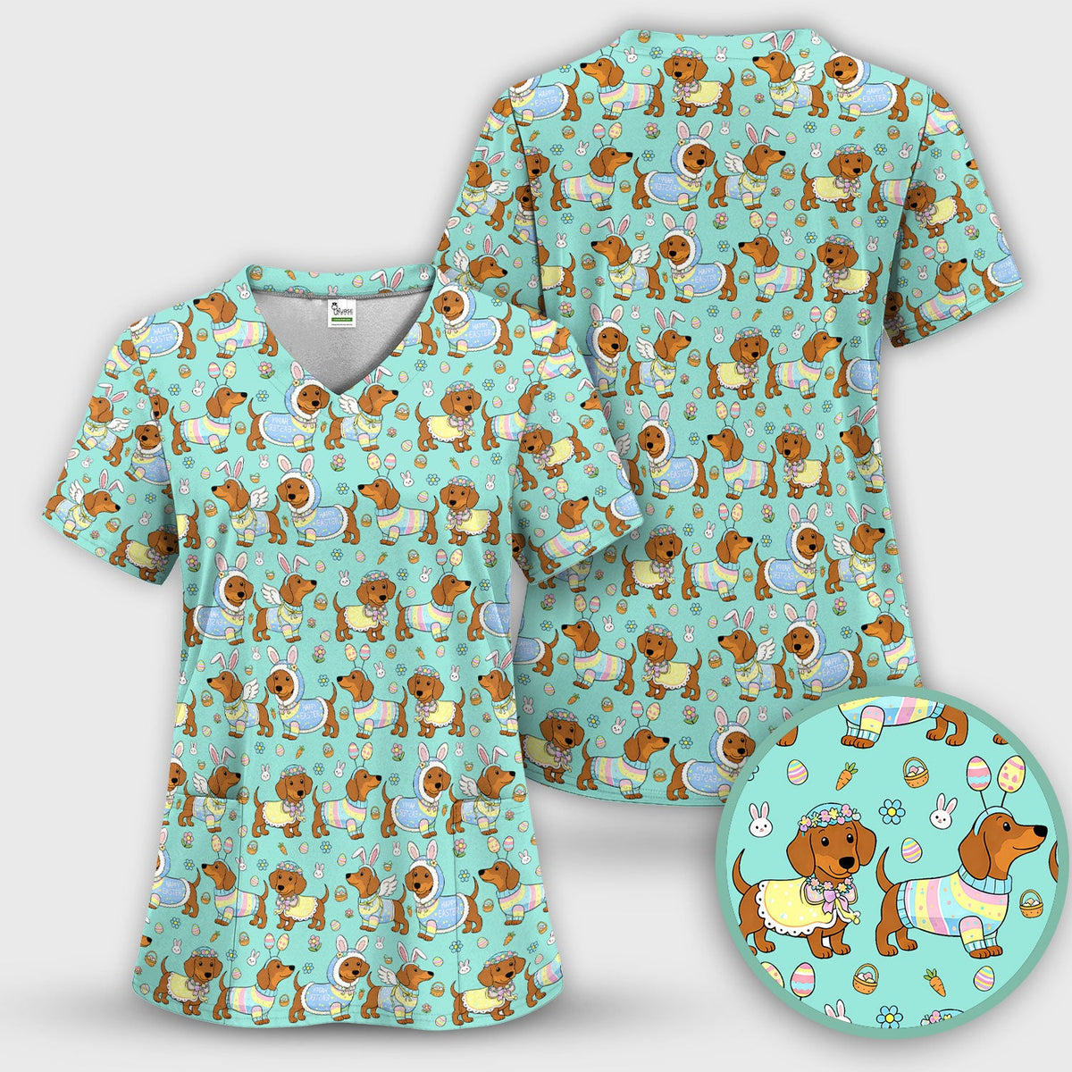 Dachshund Bunny Nurse Scrub Set - Easter Gift