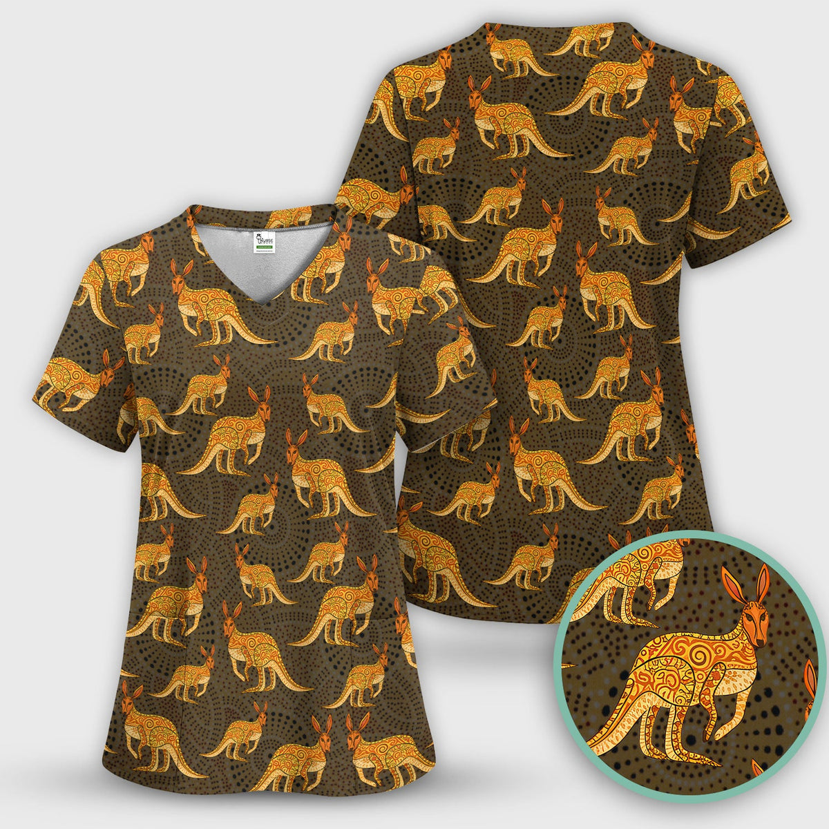 Australian Kangaroo Dot Art Nurse Scrub Top