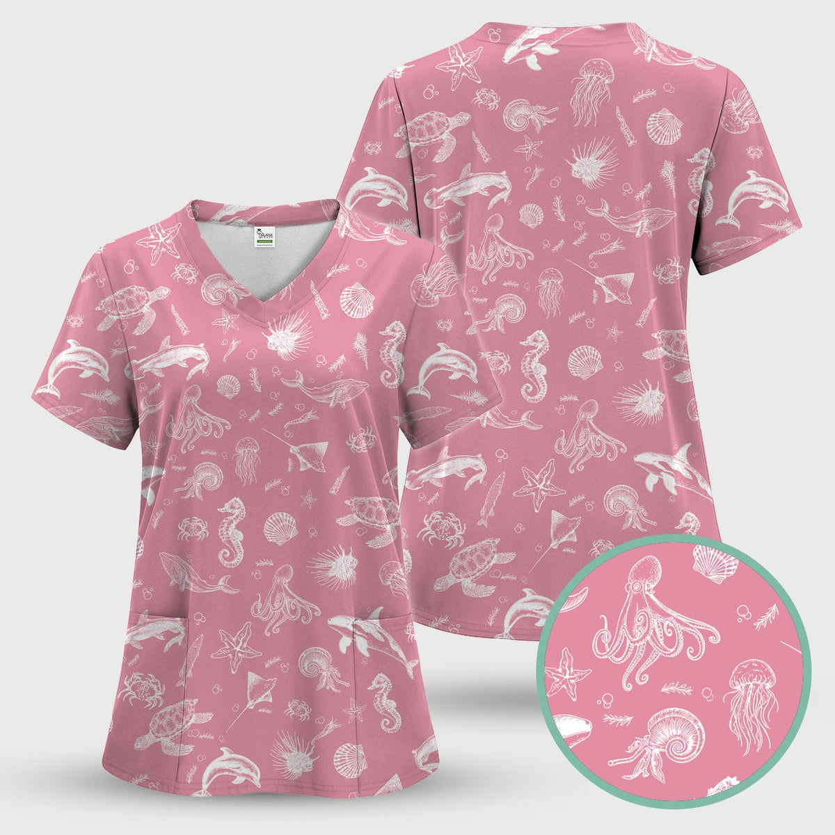 Marine Sea Life Nurse Scrub Top