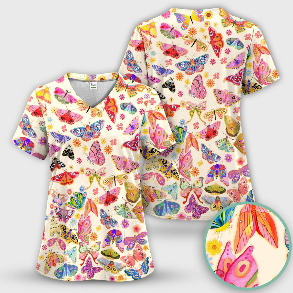Colorful Butterfly Floral Nurse Scrub Set