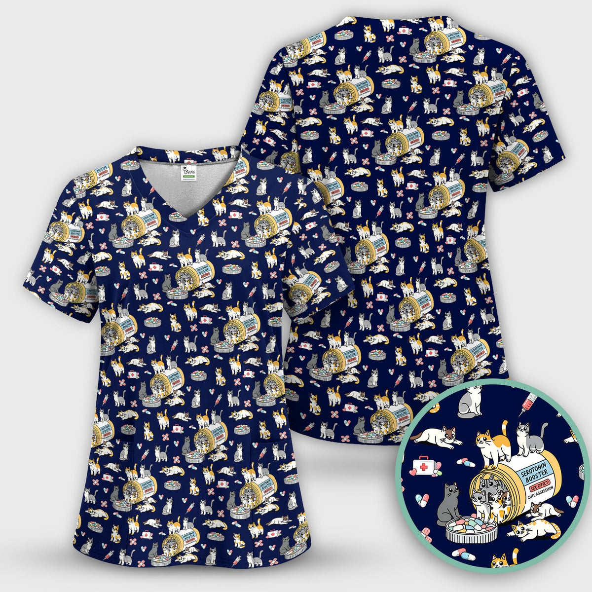 Cat Serotonin Booster Nurse Scrub Top