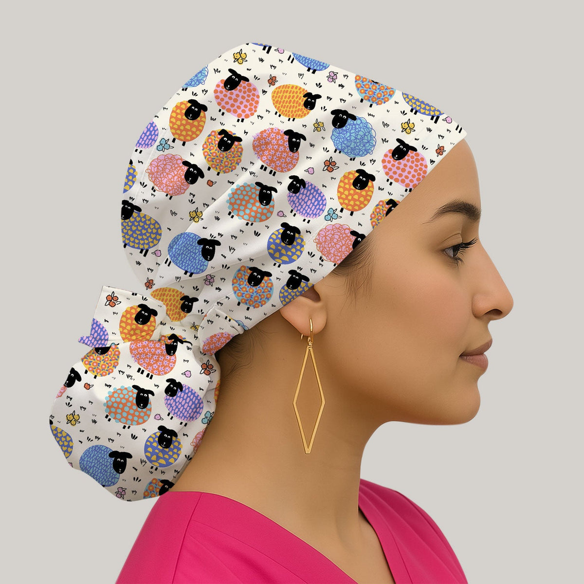 Adorable Colorful Sheep Scrub Cap