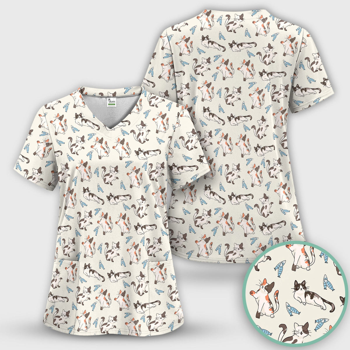 Playful Cats Fish Nurse Scrub Top