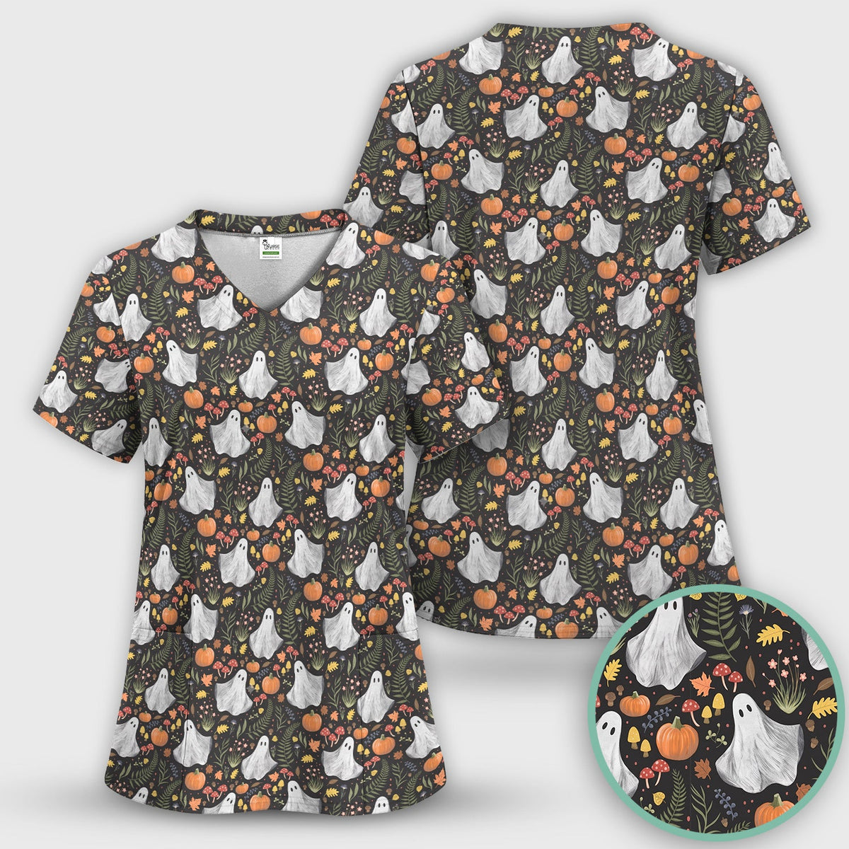 Pumpkin Woodland Nurse Scrub Top
