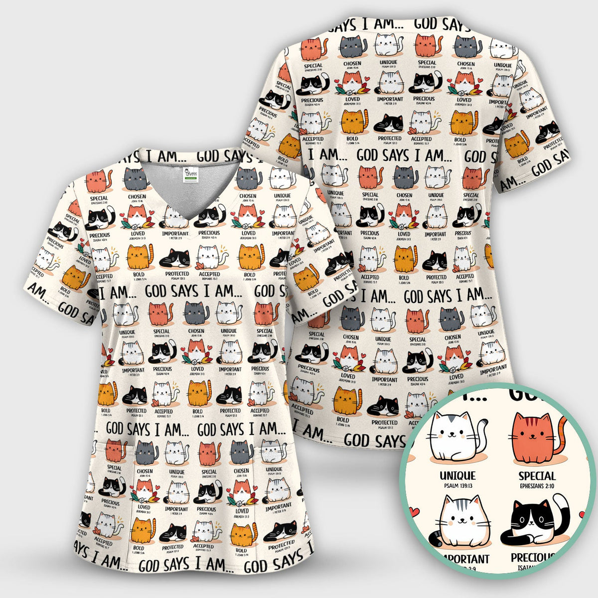 Cat God Says I Am Nurse Scrub Top