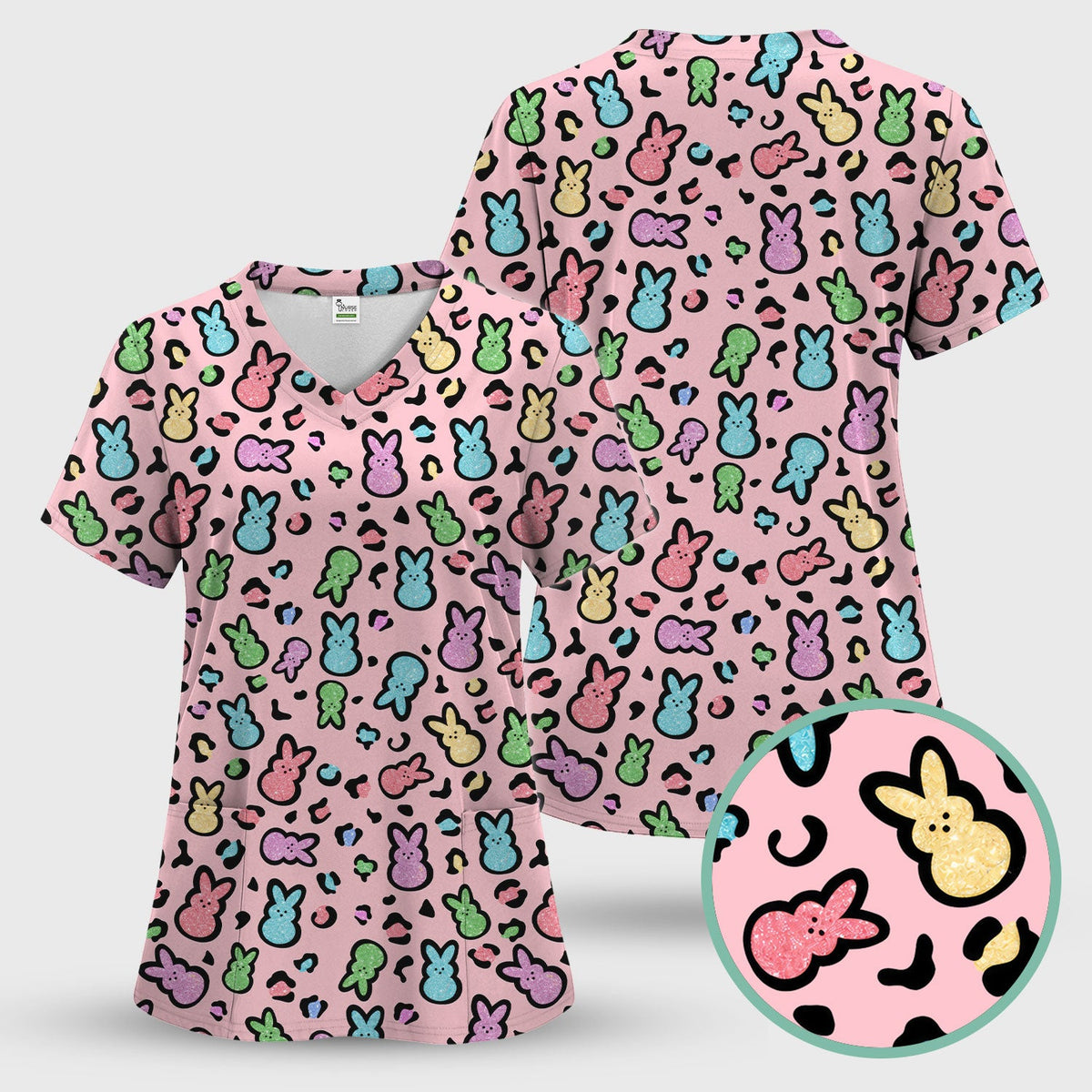 Pastel Bunny Nurse Scrub Top