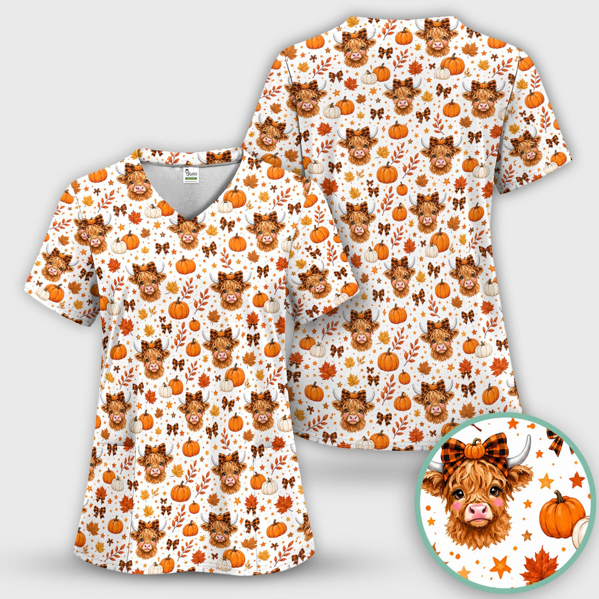Fall Highland Cow Nurse Scrub Set