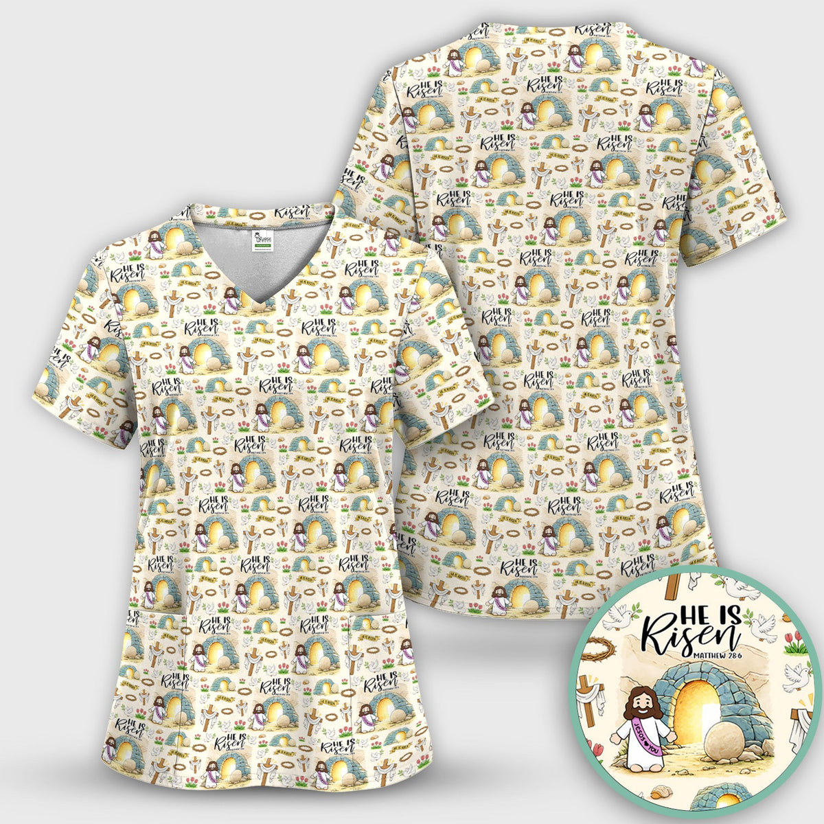 Easter He Is Risen Resurrection Nurse Scrub Set