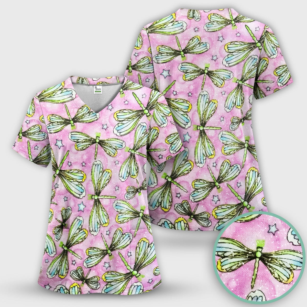 Dragonfly Pink Starry Nurse Scrub Set