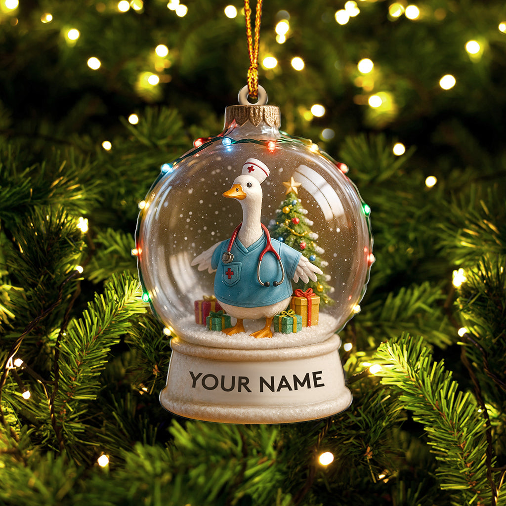 Personalized Duck Snow Globe Christmas Nurse Ornament