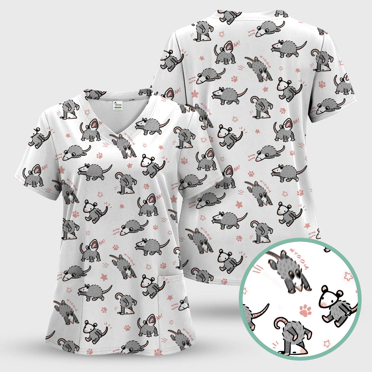 Cartoon Opossum Nurse Scrub Top