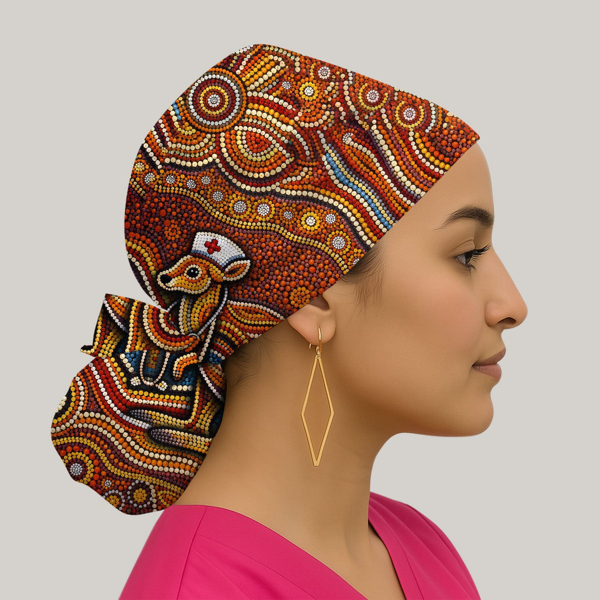 Australian Aboriginal Kangaroo Dot Art Medical Scrub Cap