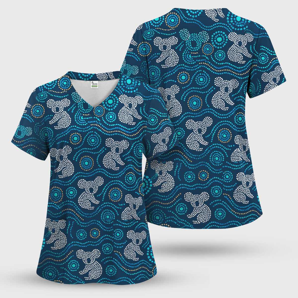 Australian Koala Aboriginal Dot Art Scrub Top, Aboriginal Pattern Shirt, Breathable Nursing Uniform