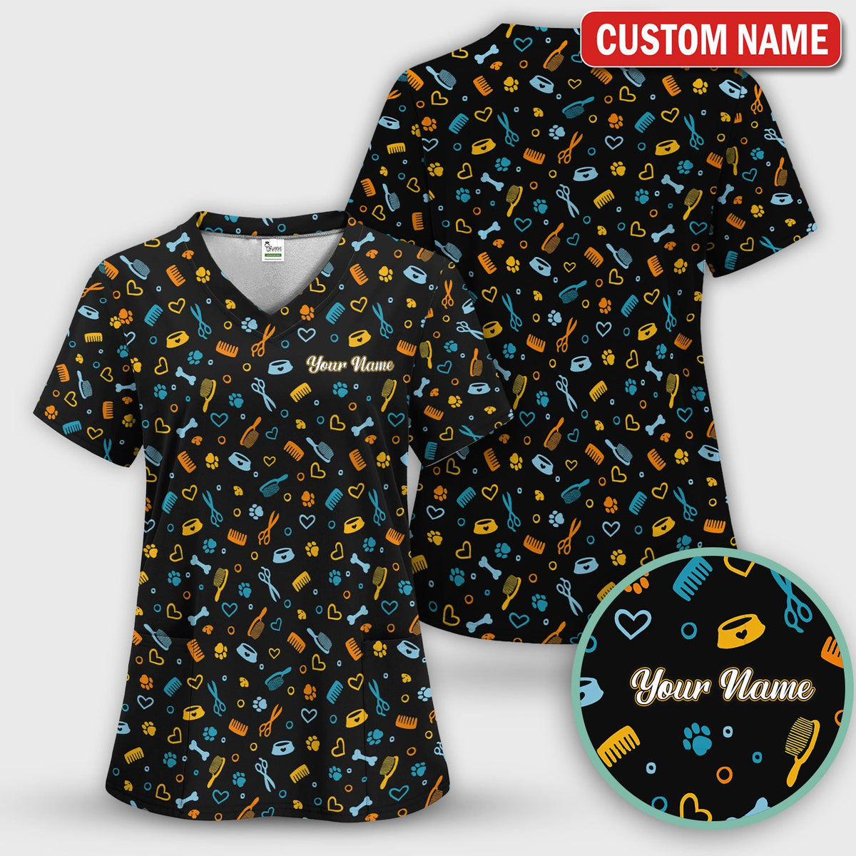 Personalized Dog Cat Grooming Nurse Scrub Set