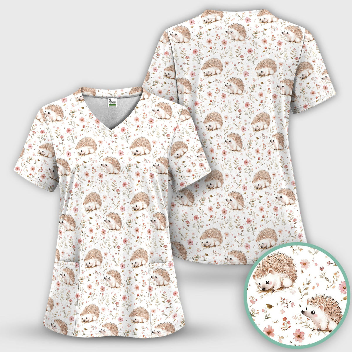 Hedgehog Wildflower Garden Nurse Scrub Set