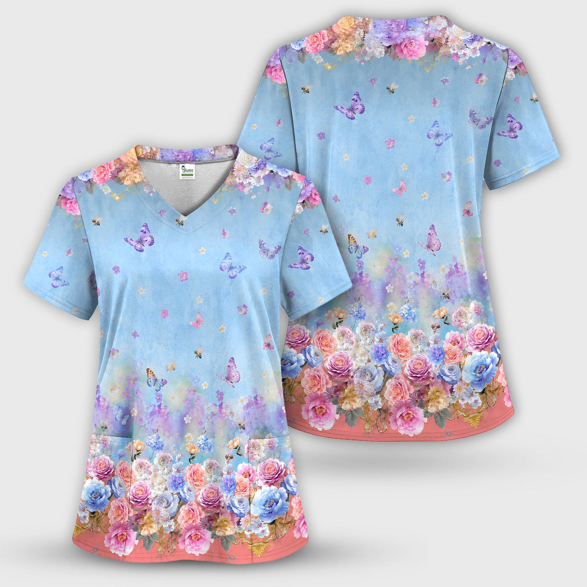 Pastel Flower Garden Nurse Scrub Set