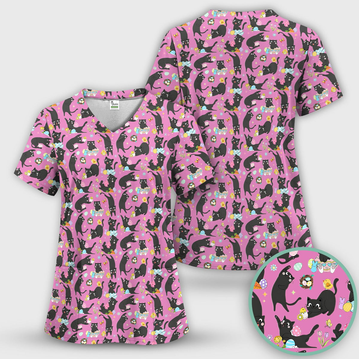 Black Cat Easter Egg Nurse Scrub Set