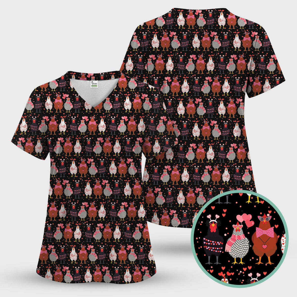 Chicken Valentine Nurse Scrub Set