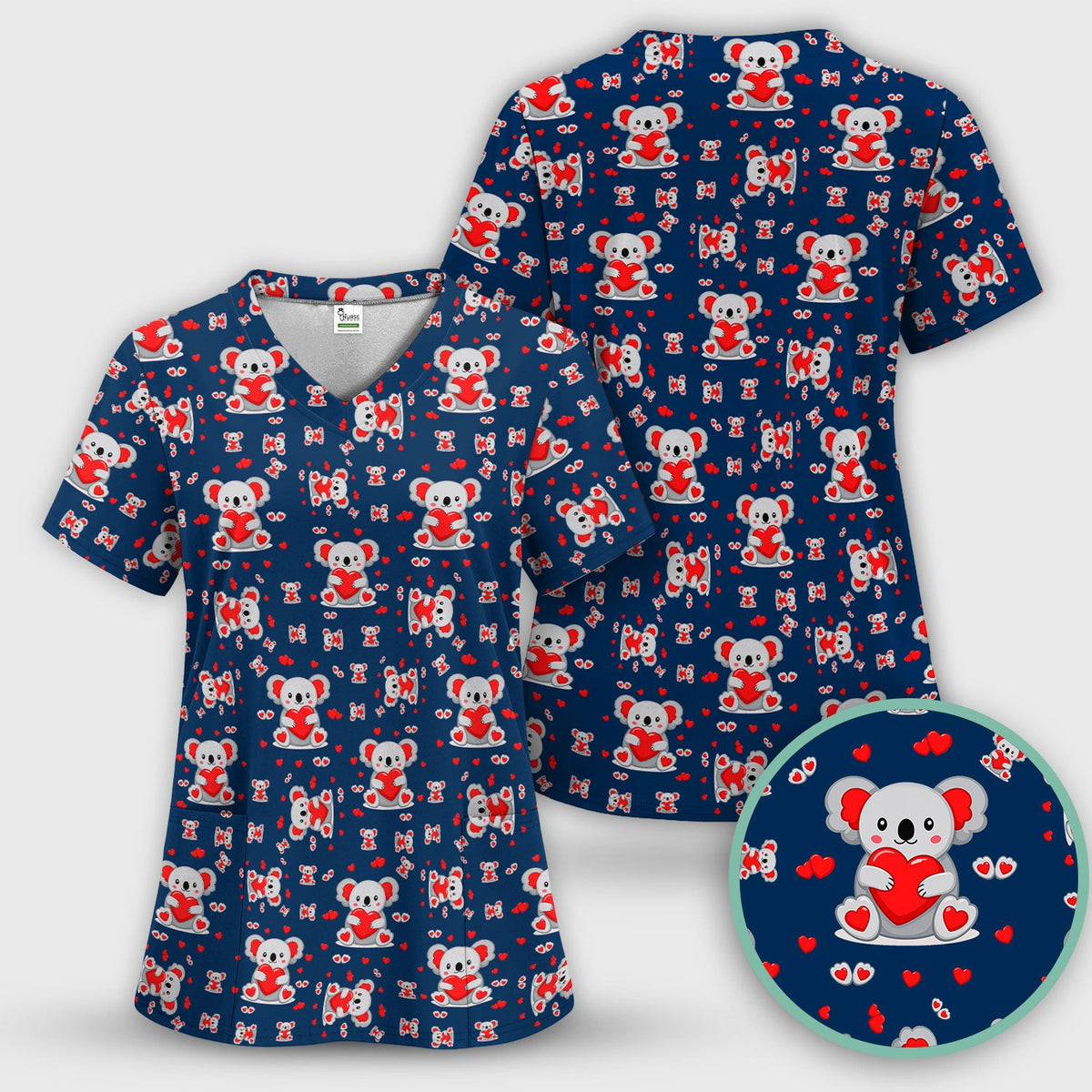 Valentine Koala Heart Nurse Scrub Set