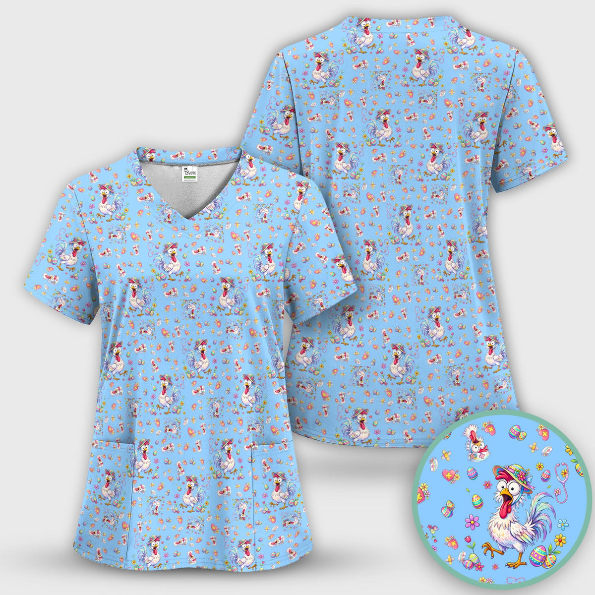 Easter Chicken Nurse Scrub Set