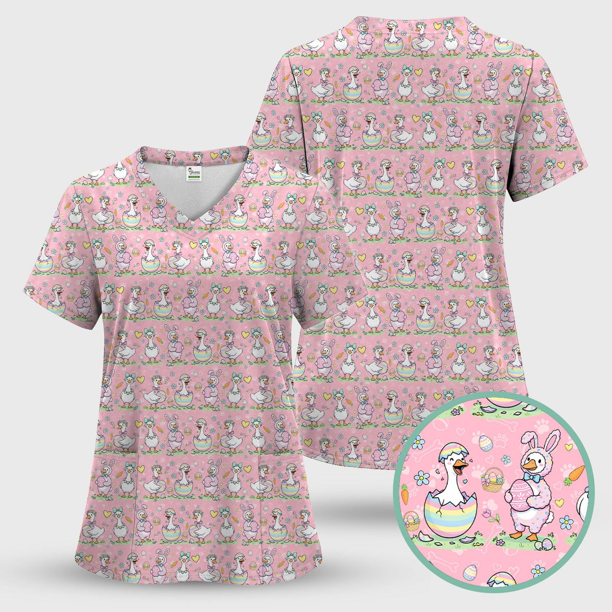 Spring Easter Goose Bunny Nurse Scrub Set