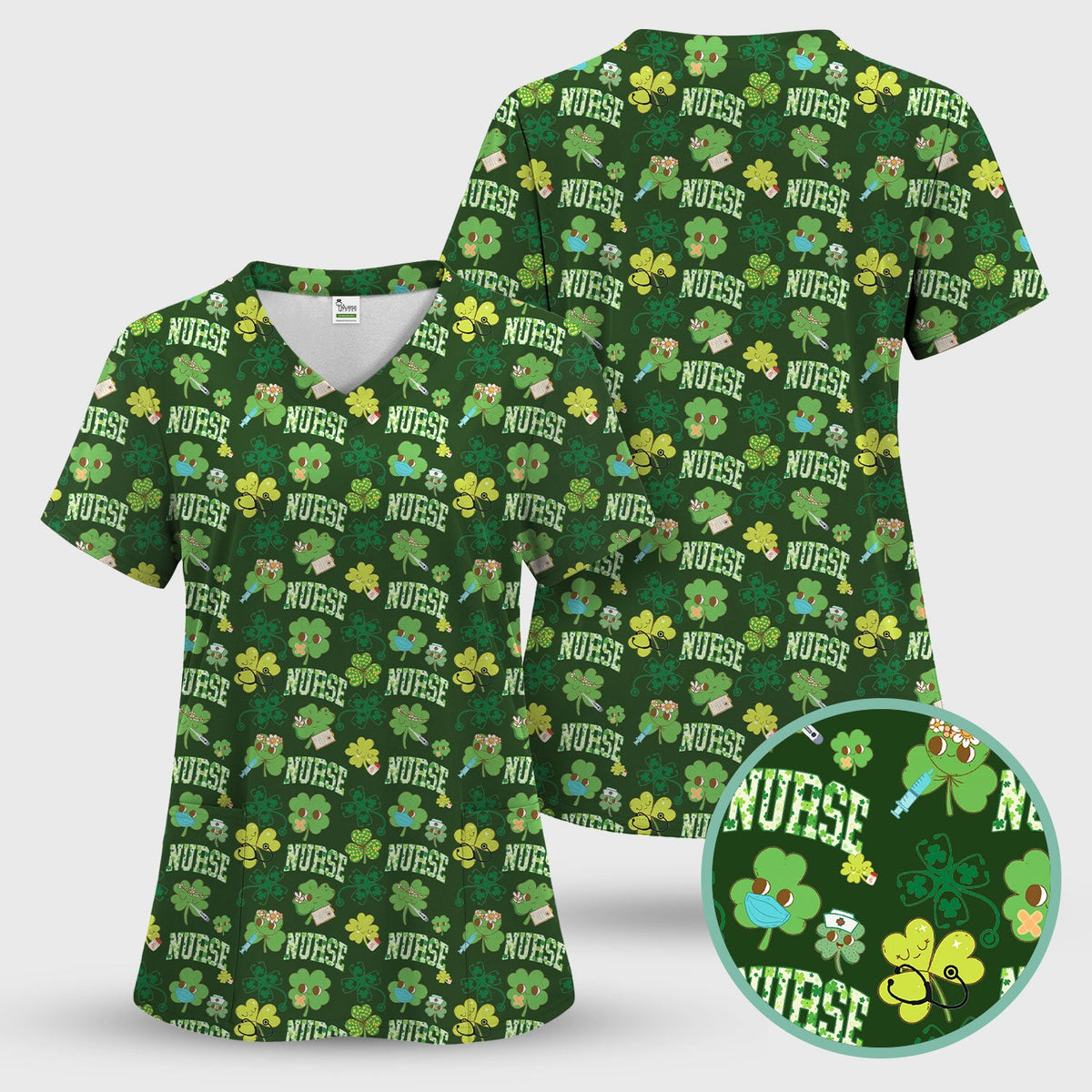 Lucky Shamrock Nurse Scrub Set, St. Patrick’s Day Nursing Shirt, Breathable Fabrics Nursing Uniform