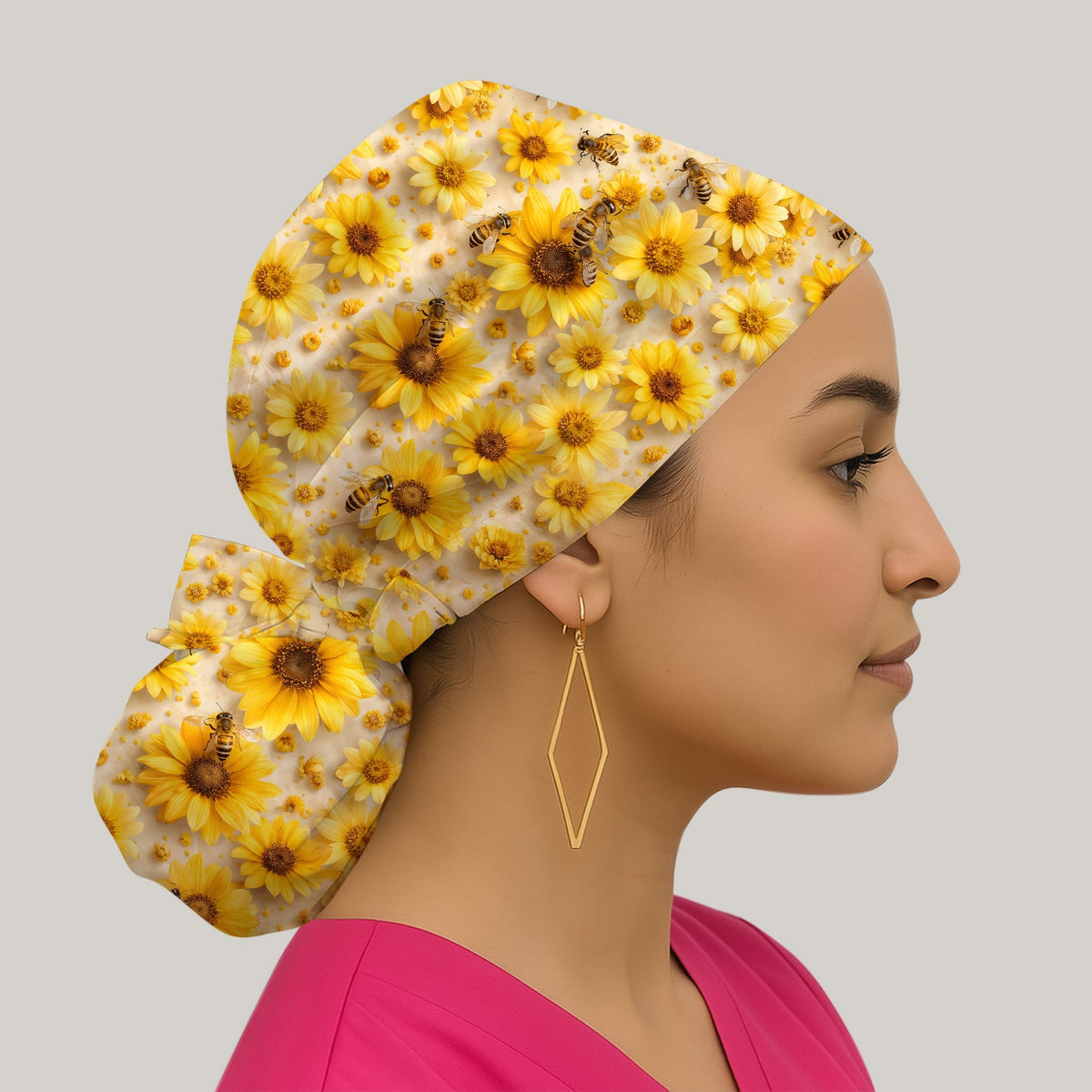 Yellow Sunflower Bee Garden Scrub Cap