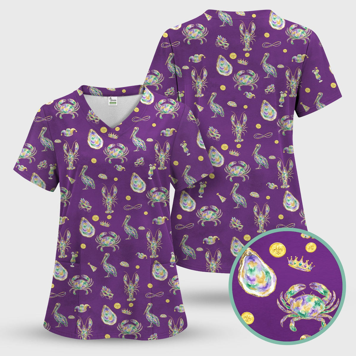 Mardi Gras Seafood Nurse Scrub Set