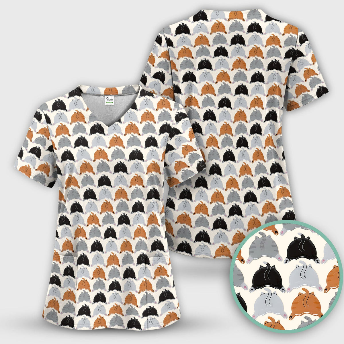 Multicolor Cat Nurse Scrub Set
