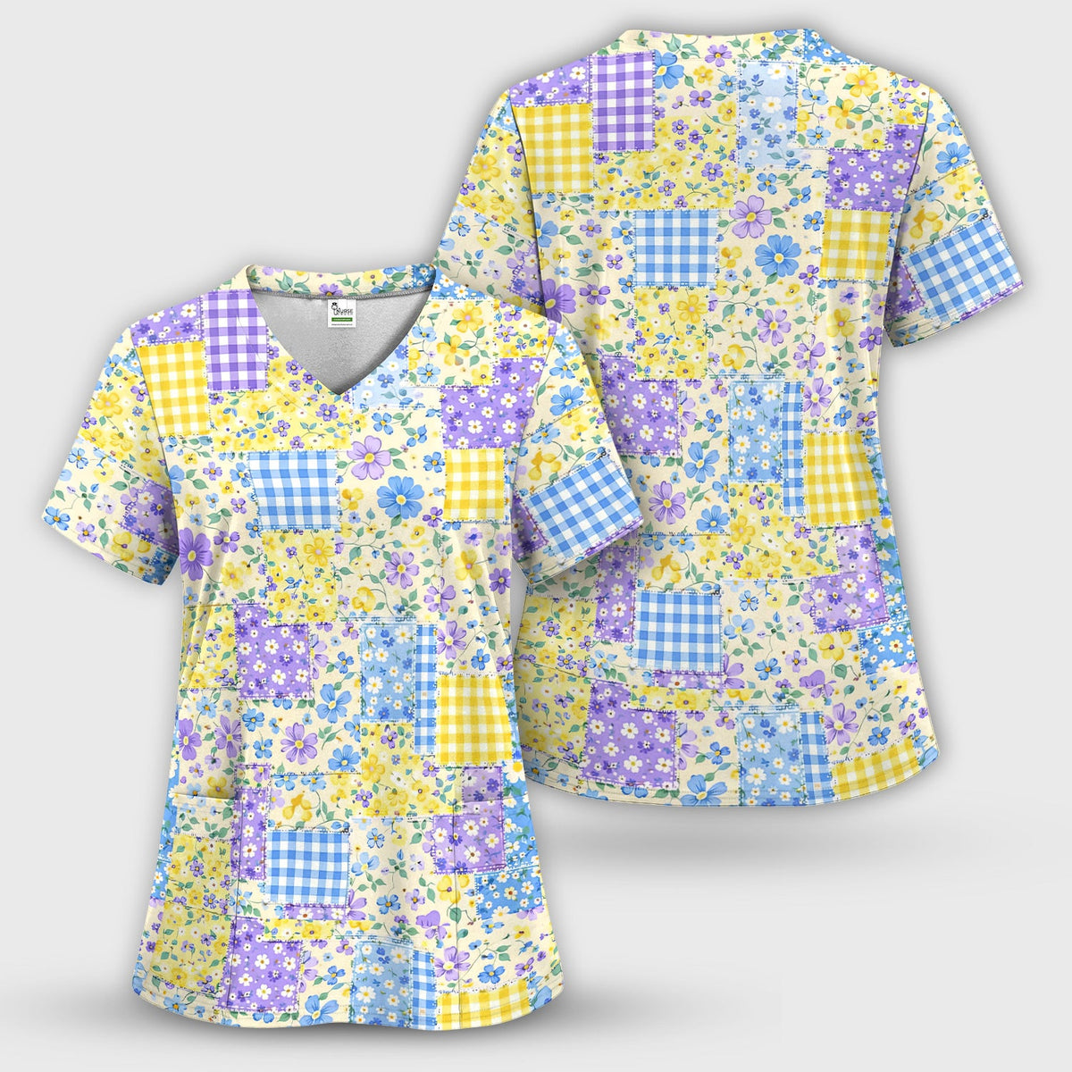 Floral Patchwork Gingham Nurse Scrub Set