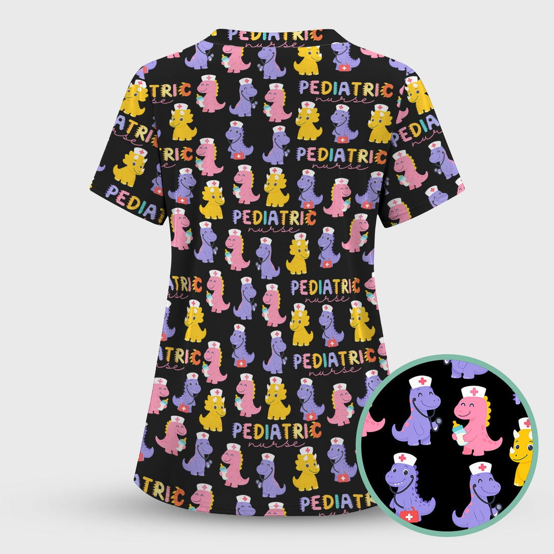 Personalized Pediatric Dinosaur Nurse Scrub Top