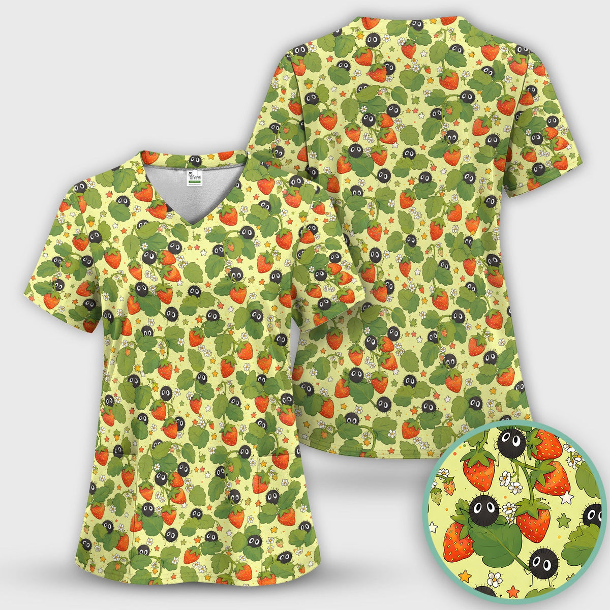 Strawberry Soot Sprite Nurse Scrub Top