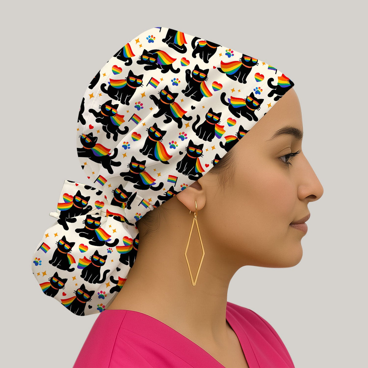 Rainbow Black Cat Pride Scrub Cap