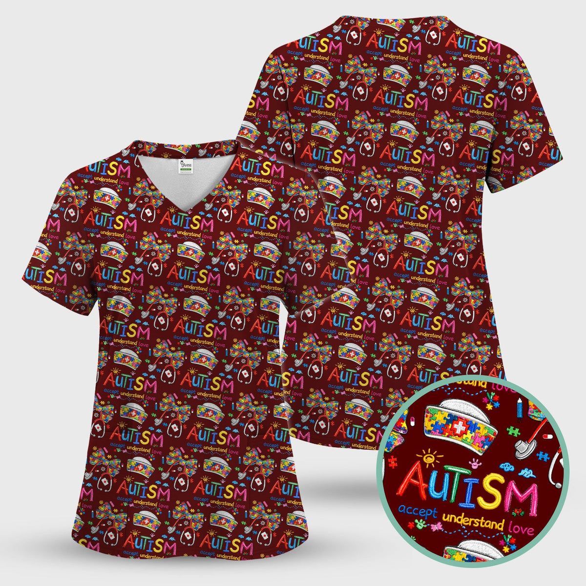 Autism Awareness Accept Understand Love Nurse Scrub Top