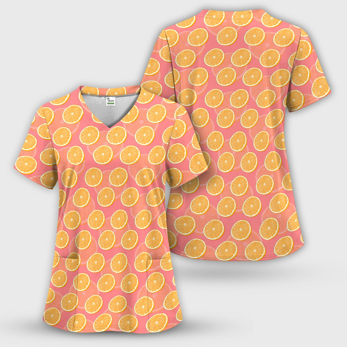 Fresh Orange Slice Nurse Scrub Top