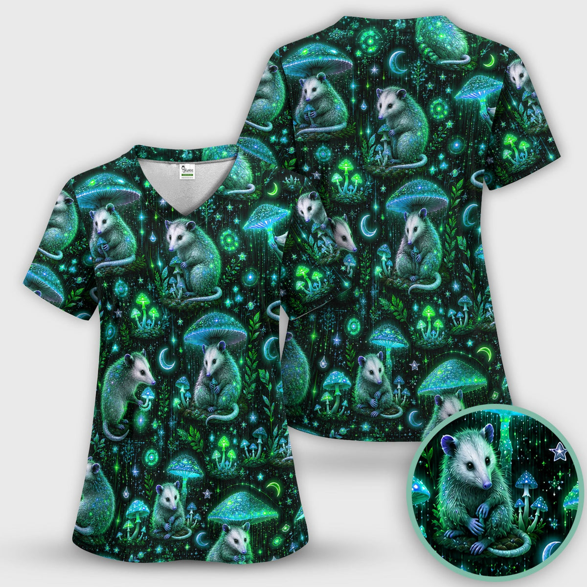 Moonlit Opossum Mushroom Nurse Scrub Set