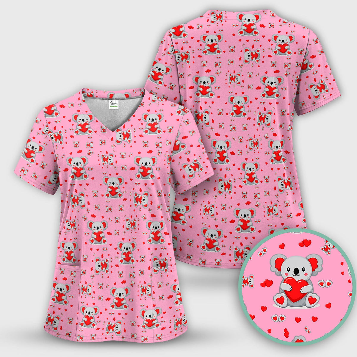 Valentine Koala Heart Nurse Scrub Set