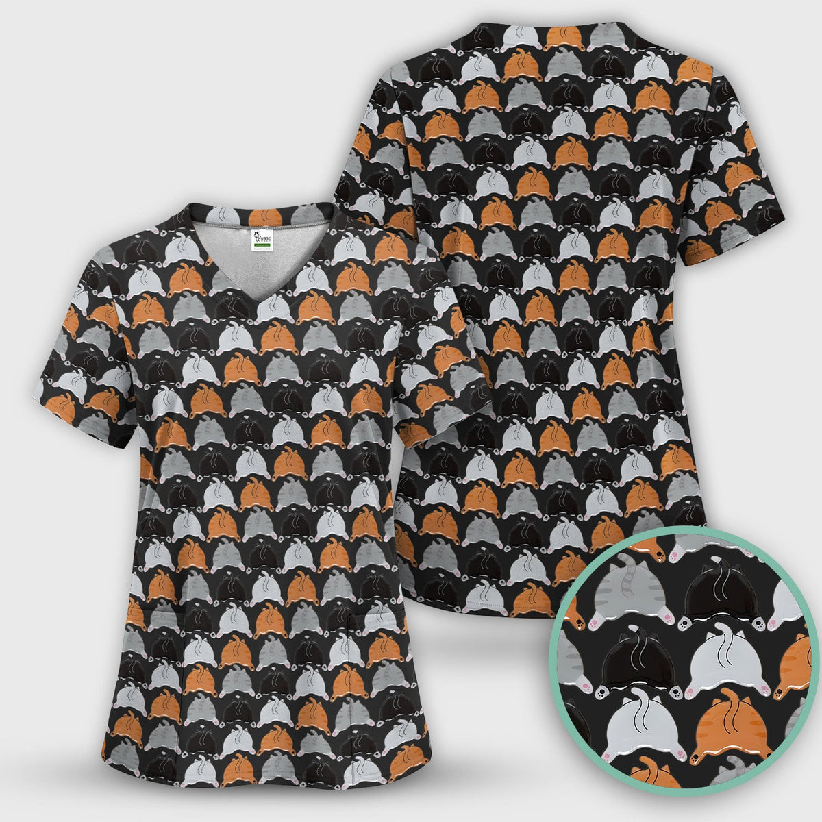 Multicolor Cat Nurse Scrub Set