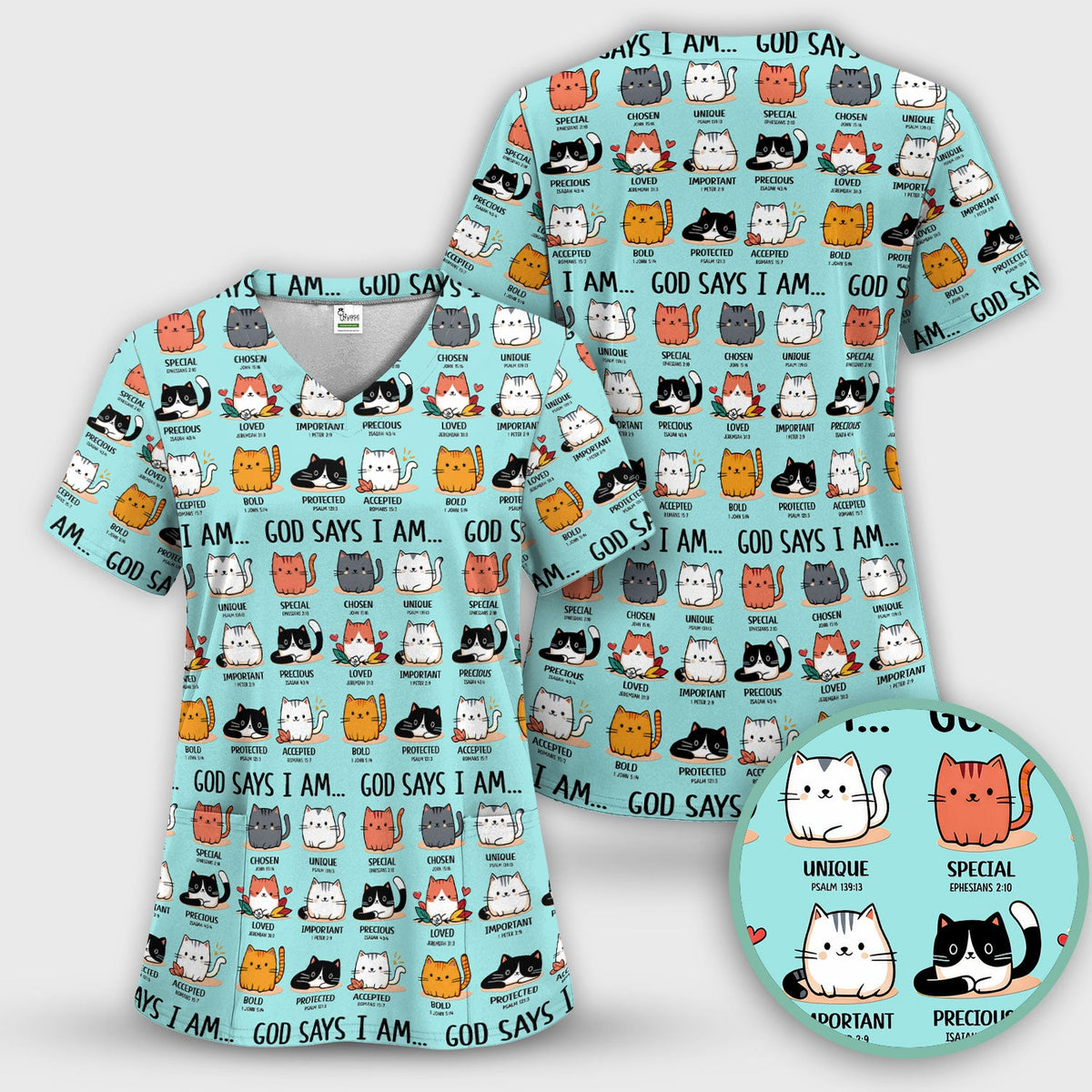 Cat God Says I Am Nurse Scrub Top