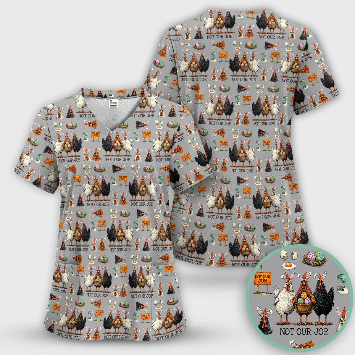Chicken Humor Nurse Scrub Set - Easter Gift