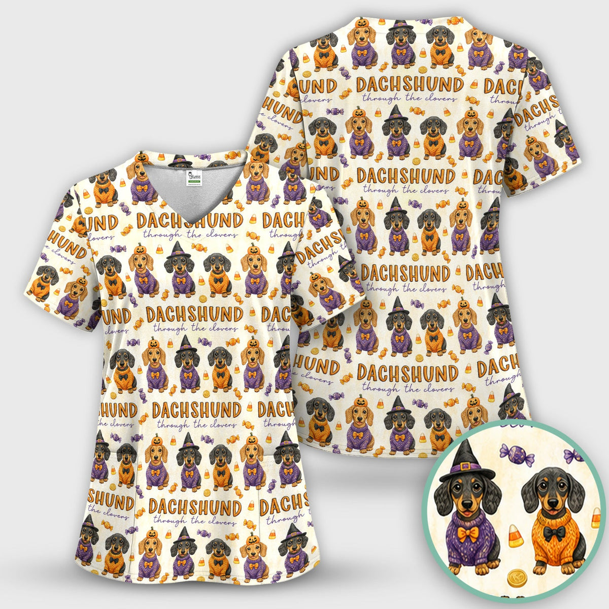 Candy Dachshund Nurse Scrub Top