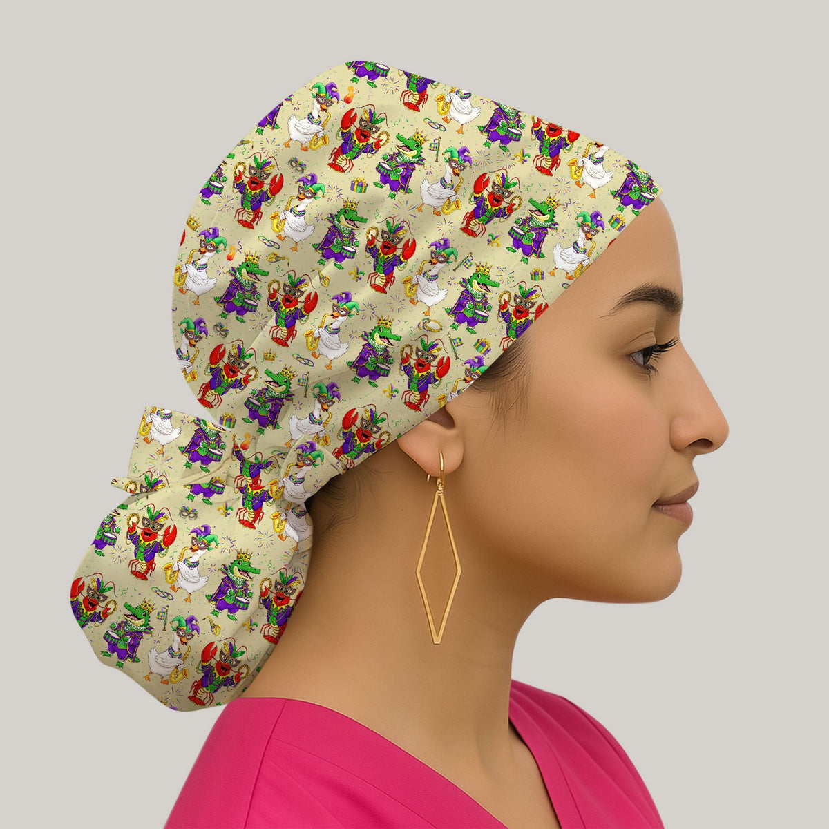 Crawfish Duck Mardi Gras Scrub Cap