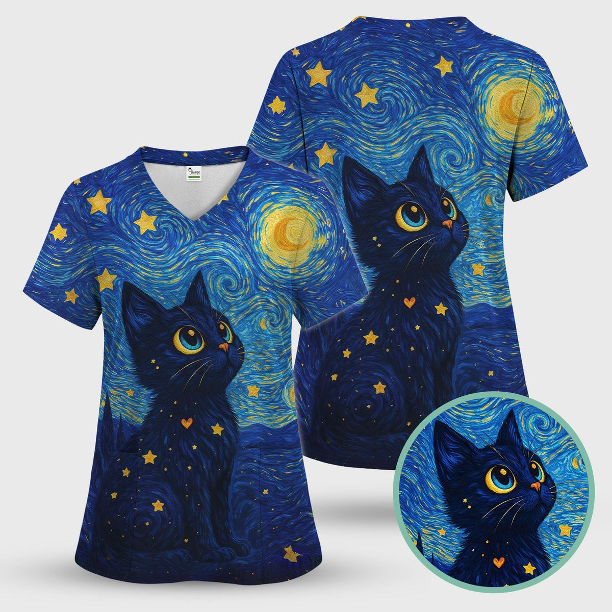 Black Cat Starry Night Nurse Scrub Set