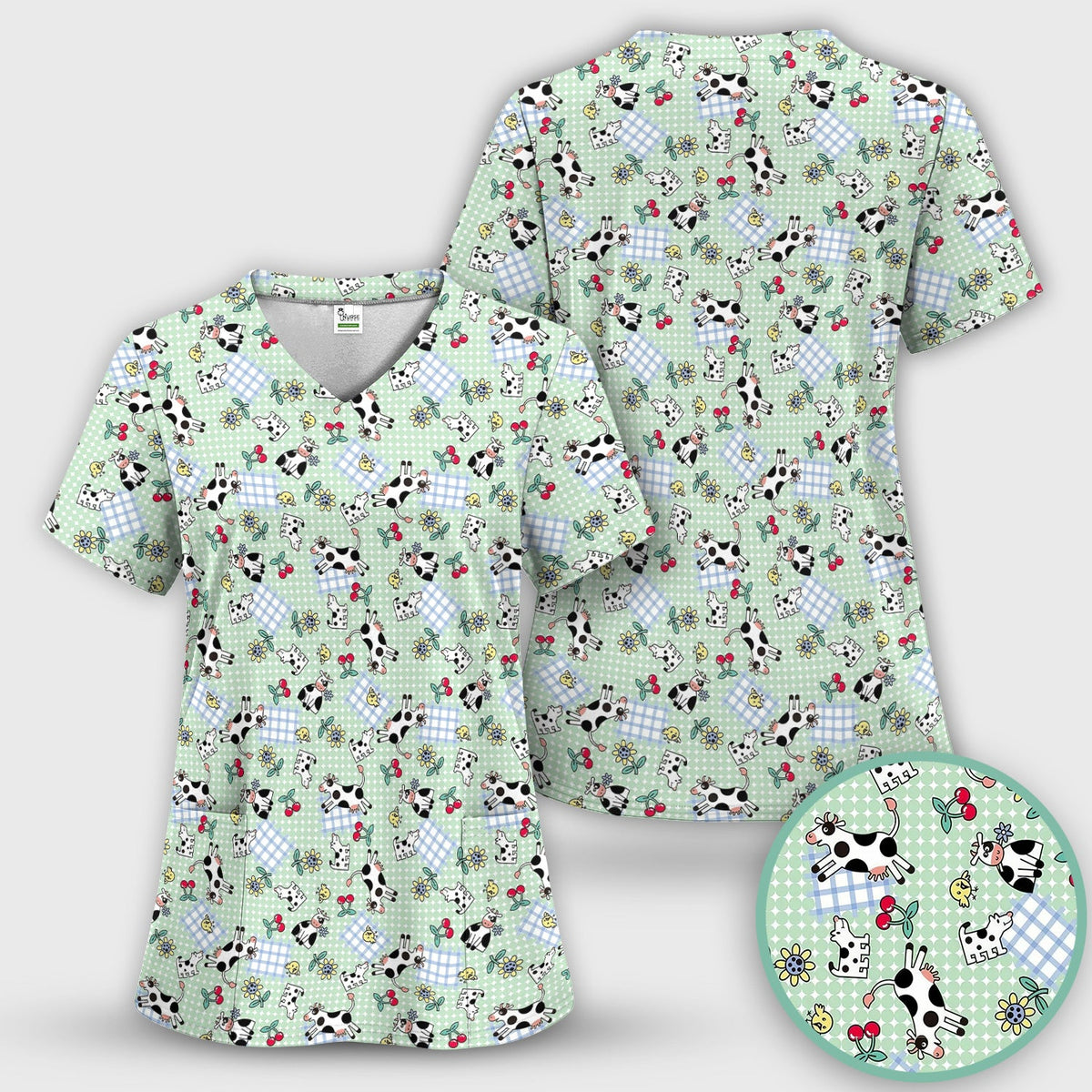 Cow Cherry Farm Garden Nurse Scrub Top