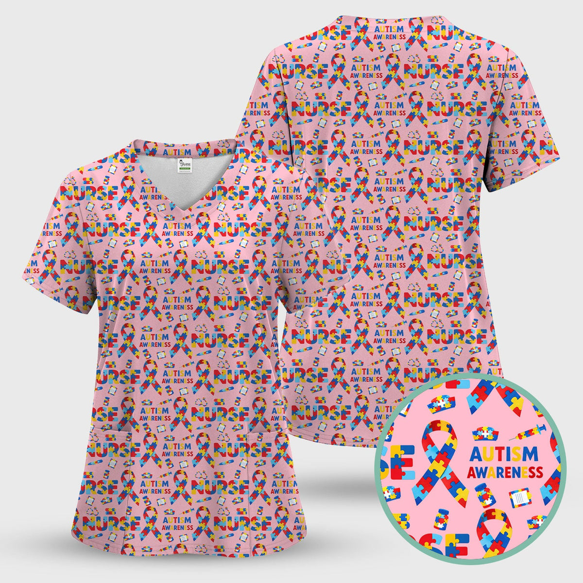 Autism Awareness Puzzle Ribbon Nurse Scrub Set