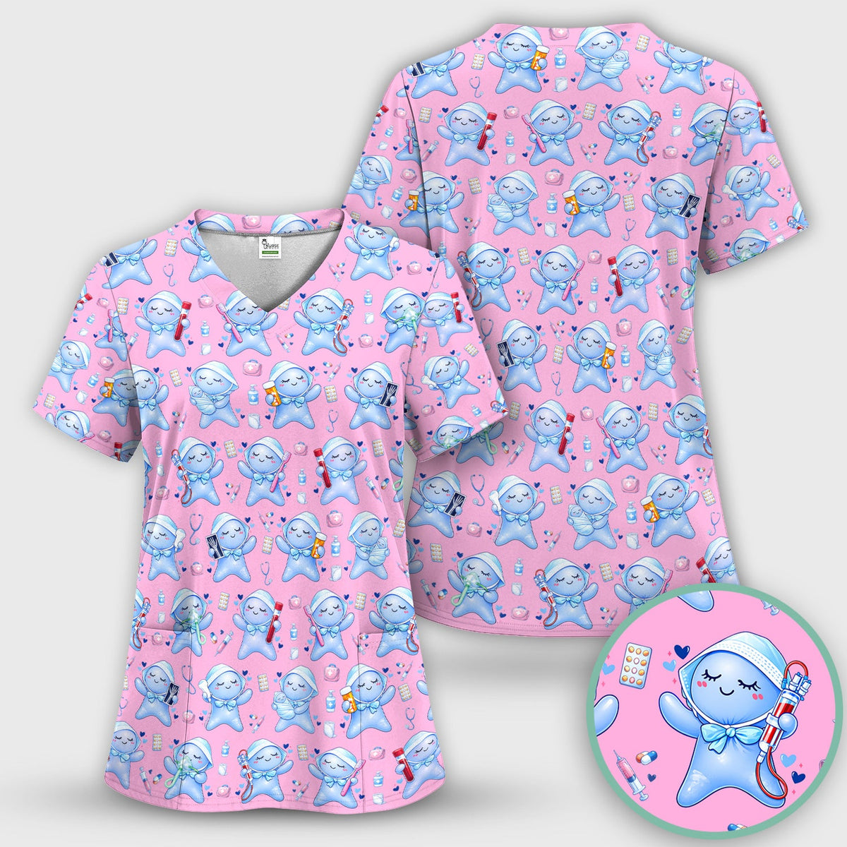 Dental Tooth Character Nurse Scrub Set