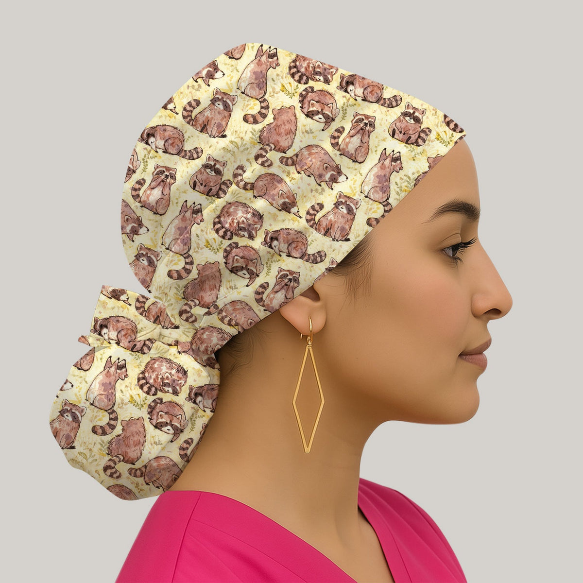 Raccoon Woodland Scrub Cap