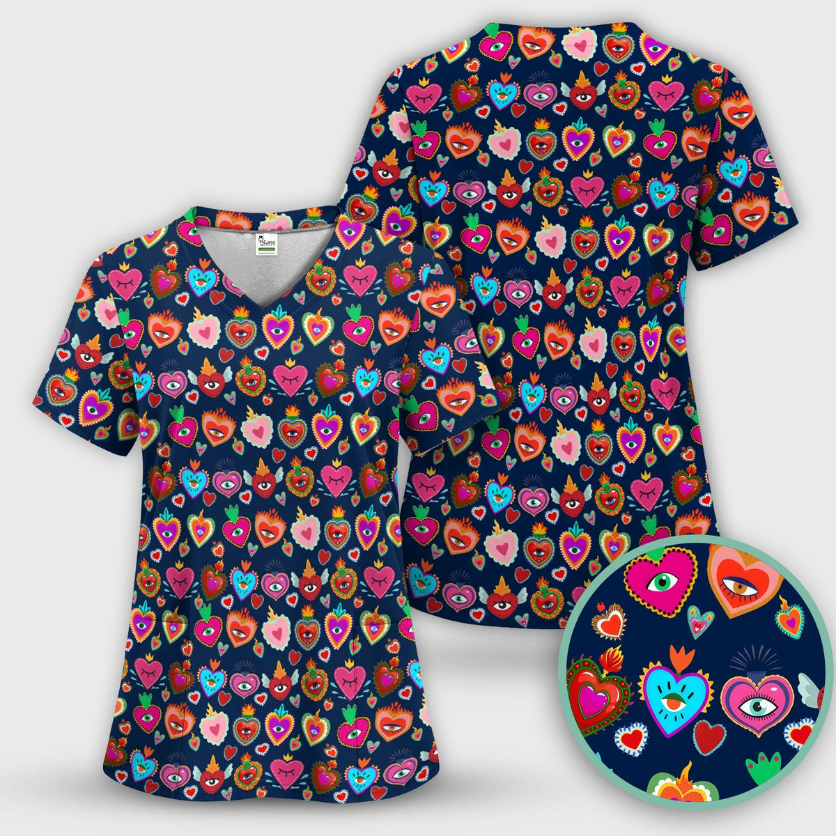 Valentine Colorful Sacred Heart Nurse Scrub Set