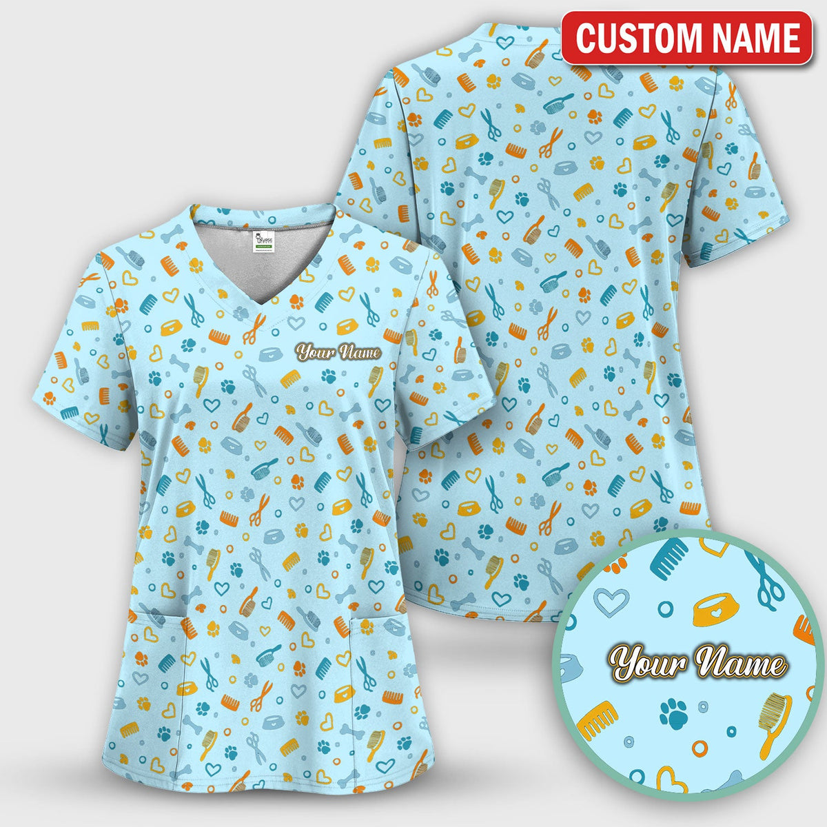 Personalized Dog Cat Grooming Nurse Scrub Set